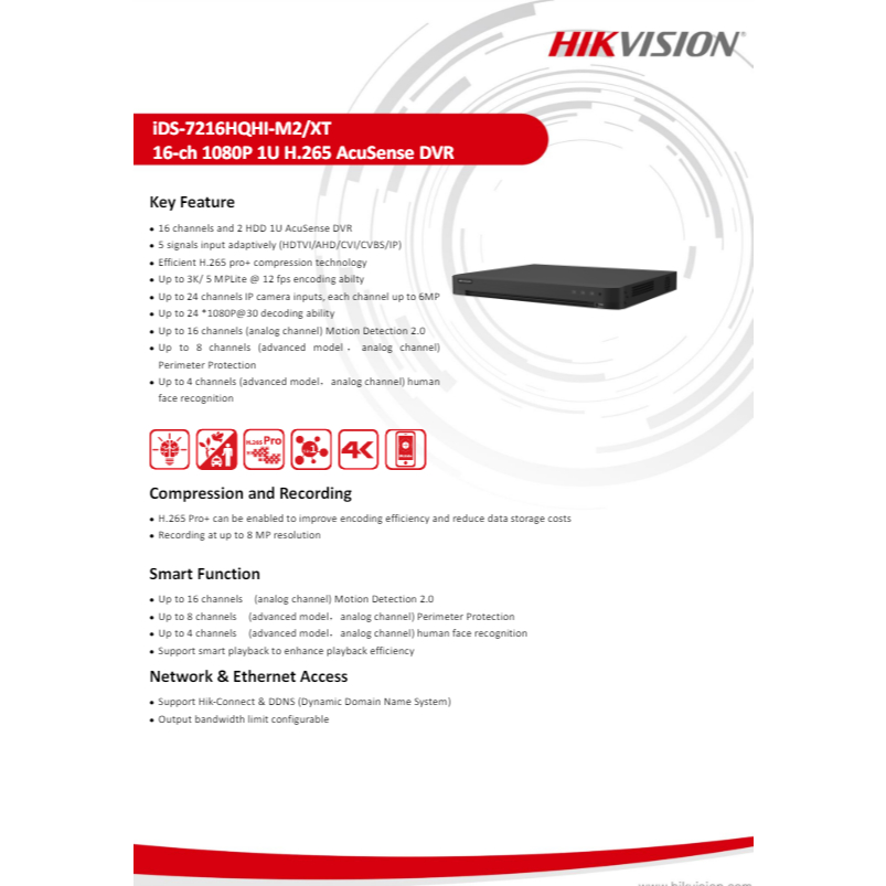 HIKVISION DVR แบบรวมรุ่น XT iDS-7204HQHI-M1/XT,iDS-7208HQHI-M1/XT,iDS-7216HQHI-M1/XT,iDS-7216HQHI-M2/XT