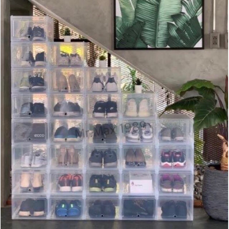 กล่องรองเท้า(เซ็ต10กล่อง) พลาสติกแข็ง ฝาสไลด์Tower box ถูกที่สุด!!