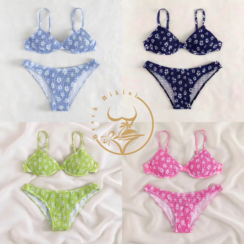💗ส่งไวจากไทย💗sexy bikini ชุดว่ายน้ำบิกินี่ ทูพีช ลายดอกไม้ ผ้าว่ายน้ำพรีเมียม ทางเลือกของสาวเซ็กซี่