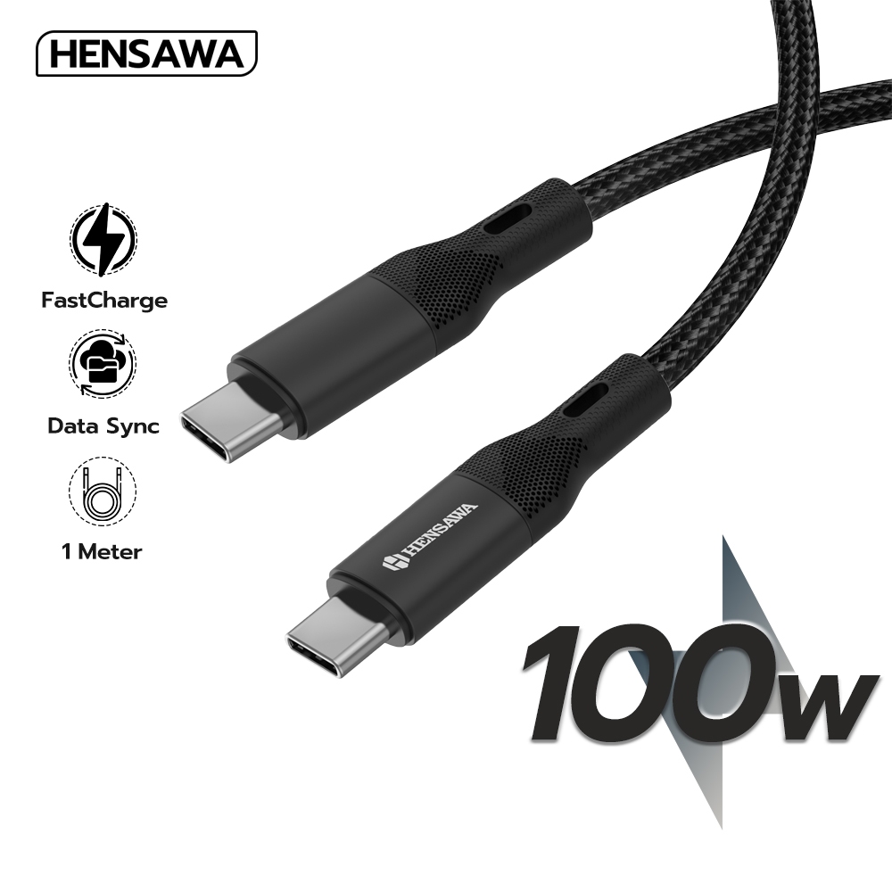 Hensawa สายชาร์จเร็ว 100W Type-C to Type-C สายถักไนลอน 1 เมตร รุ่น US5097 วัสดุ Nylon 1m Fast Charge Cable มาตรฐาน
