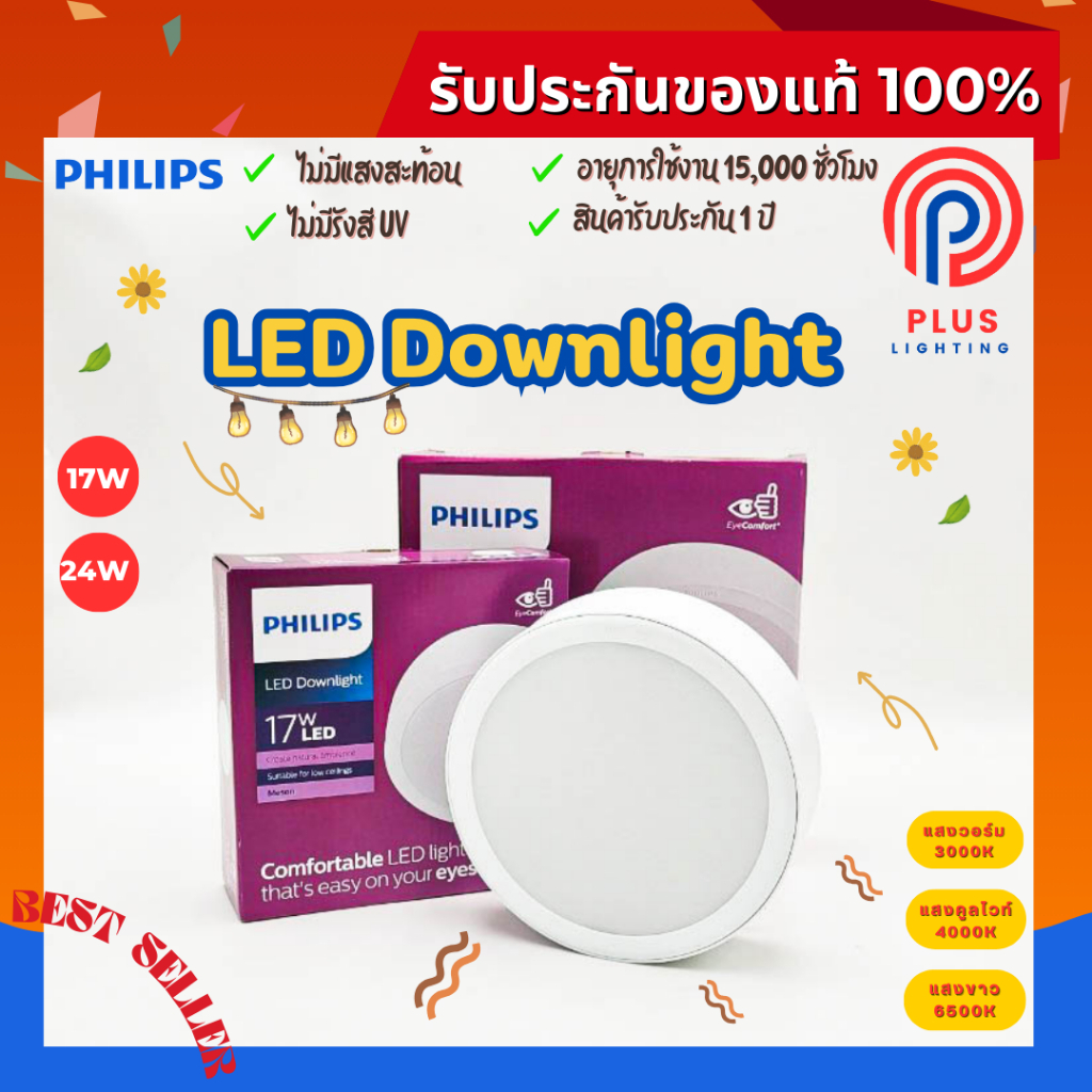 โคมไฟดาวน์ไลท์ Philips 17W,24W LED Downlight (ติดลอย) 16.8 ซม, 22 ซม. รุ่น MESON 59472/59474