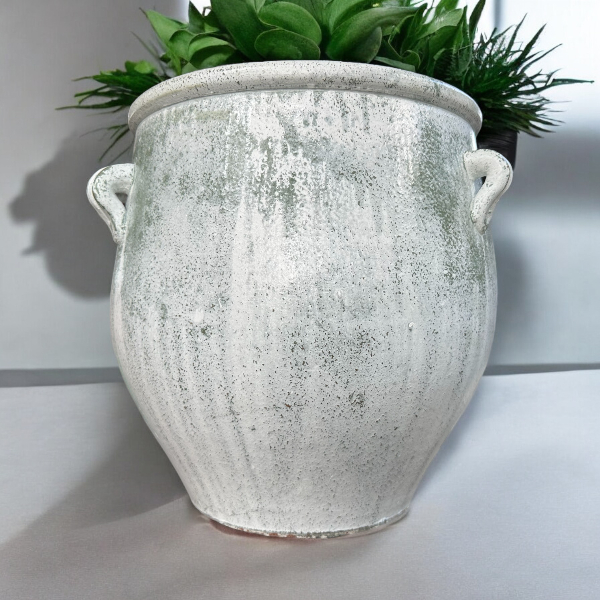 Flowerpot กระถางดินเผาทรงโอ่ง  วินเทจสไตล์ มีหู 3 หู ขนาด 40 x 38 cm. ราคา ถูกที่สุด ดีลบีเคเค