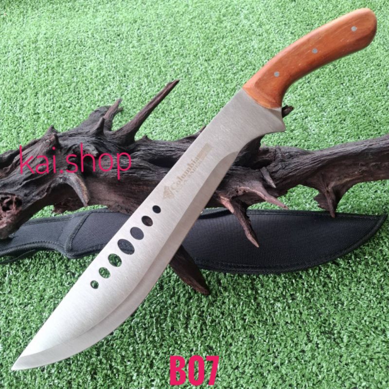 อุปกรณ์เดินป่า มีด มีดยาว มีดเดินป่า Columbia รุ่น B07 USA ใบเลสด้ามไม้