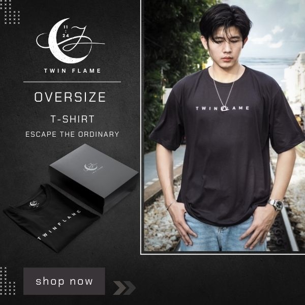 TWINFLAME  เสื้อยืดคอกลม Oversize โอเวอร์ไซต์ สีดำ ผ้าเป็นทรง ไม่ยืด ไม่ย้วน ไม่ต้องรีด ยับยาก เสื้อ