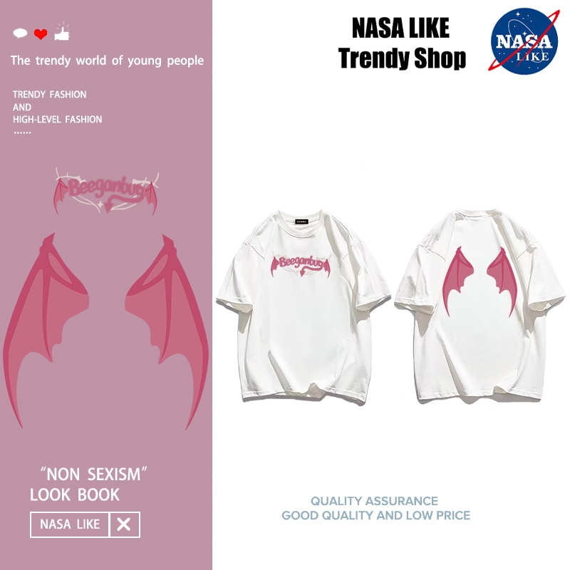 NASA LIKE เสื้อยืดลายการ์ตูนไซส์ใหญ่ oversize เสื้อโอเวอร์ไซส์ผู้หญิง เสื้อผ้าแฟชั่นสไตล์เกาหลี สตรีท ฮิปฮอป เสื้อวินเทจ