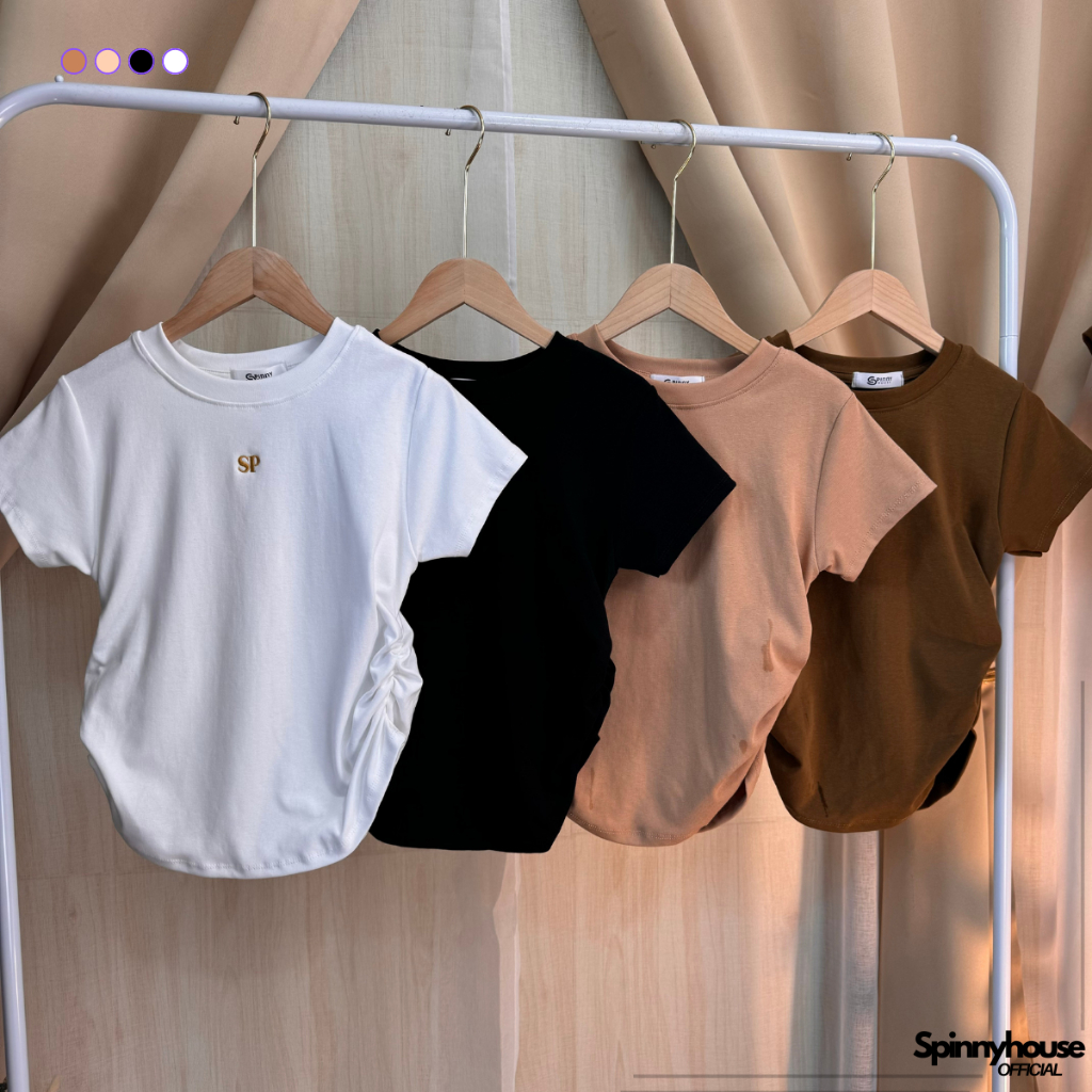 🌈SpinnyHouse🌈เสื้อยืดทรงคอกลมแขนสั้น ปักโลโก้ช่วงอก 💖พร้อมส่งทุกสี ผ้ายืดยูนิยืดเยอะ  สาวอวบใส่ได้ รุ่น จั๊มเอวปักSP