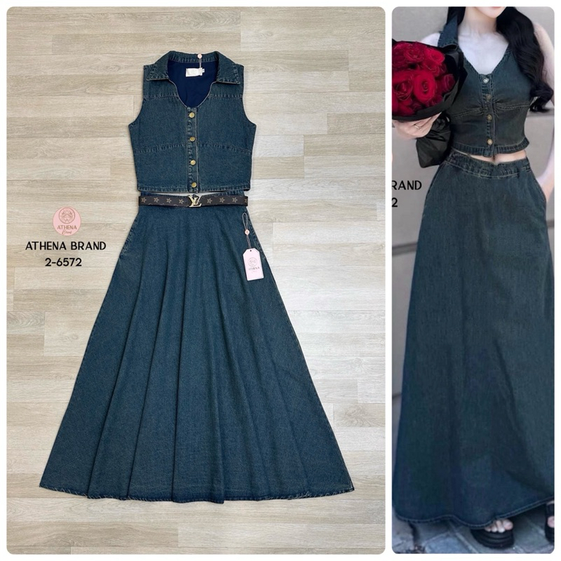Athena เสื้อครอป+กระโปรง ชุดสวยเท่ผ้ายีนส์