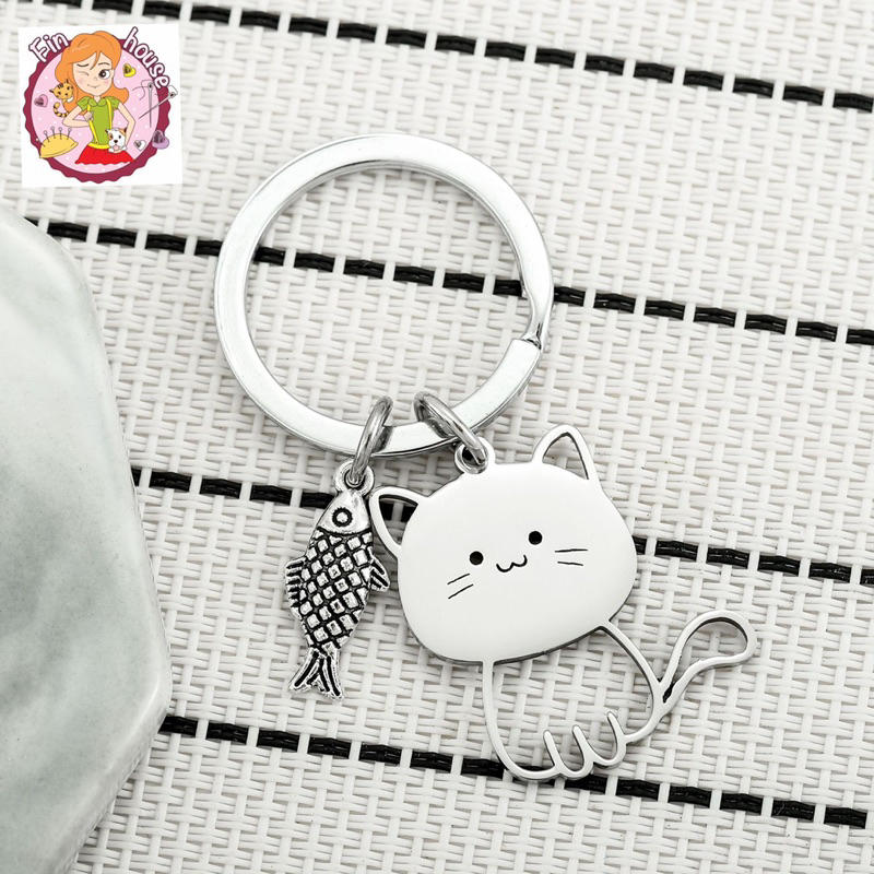 🧸พวงกุญแจสเตนเลส จี้การ์ตูนแมว ปลาน่ารัก มีหลายลายให้เลือก ของขวัญวันวาเลนไทน์ เครื่องประดับสําหรับคู่รัก 🧵🪡