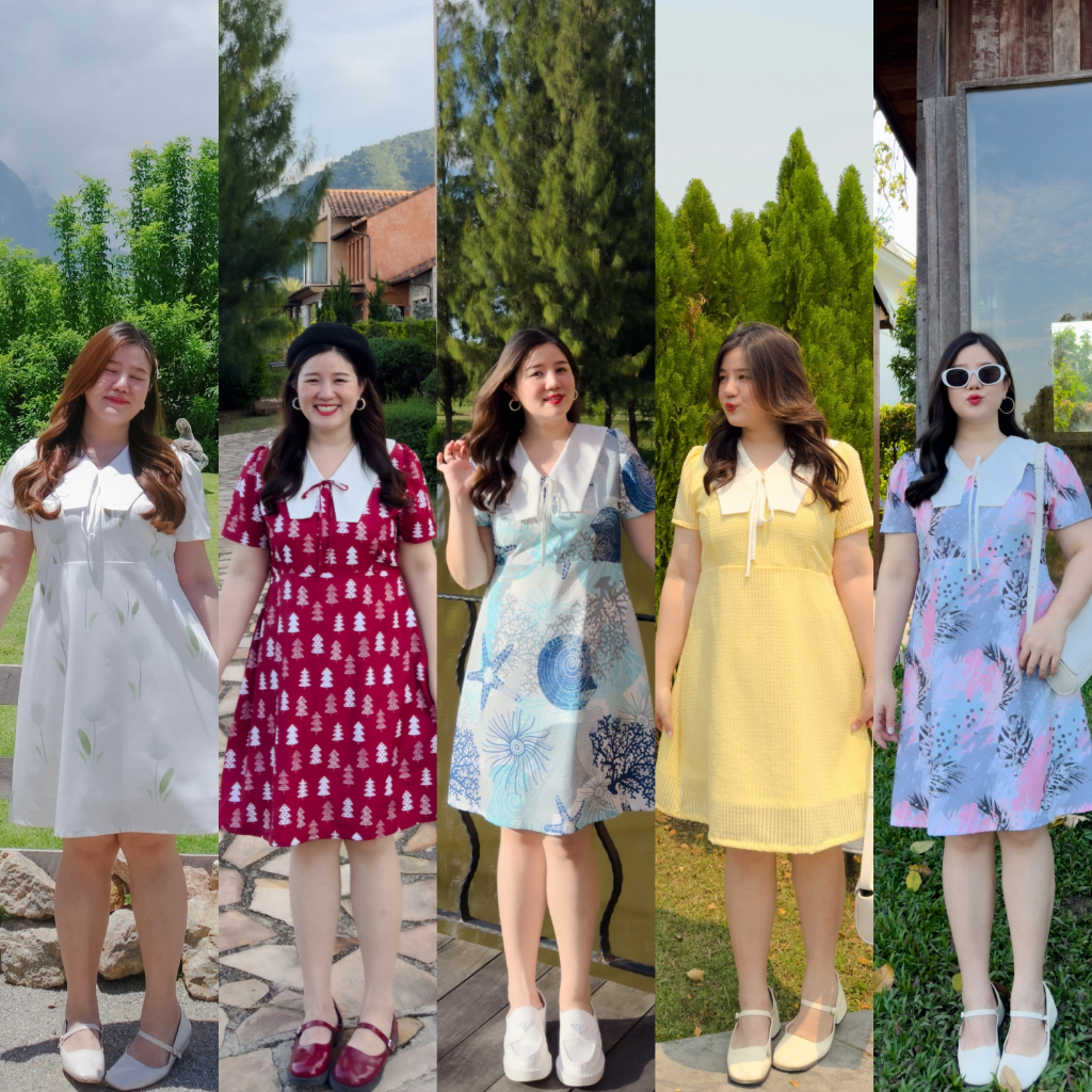 ( อกถึง 50") Baby Collar Dress เดรสสาวอวบ ชุดสาวอวบ
