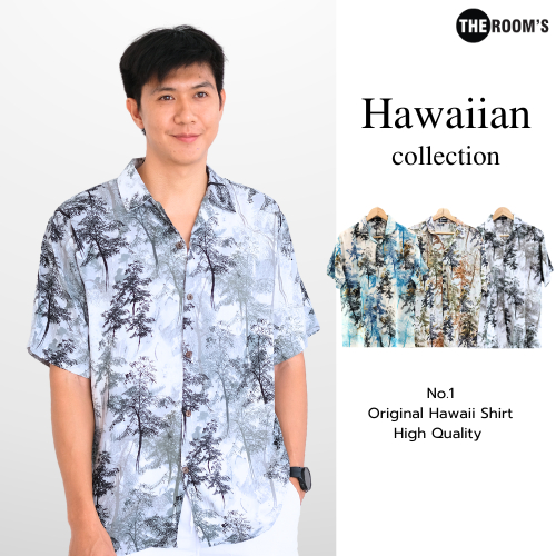 THE ROOM'S - เดอะรูม เสื้อฮาวาย โคตรนุ่ม แขนสั้น ผ้าไหมญี่ปุ่น ผ้าดีมาก ลาย Forest
