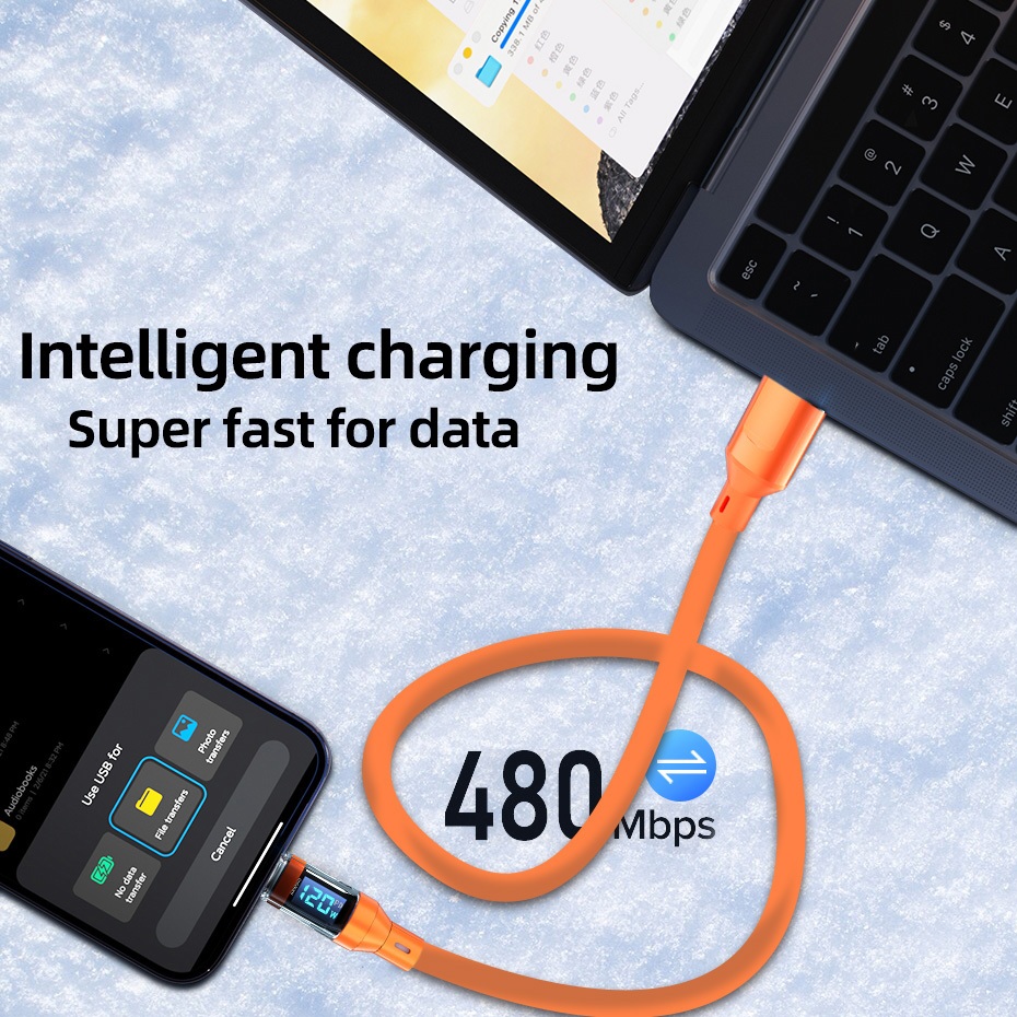 6A PD 120วัตต์ USB A TO Type C Type-C ถึง C แสดงสายเคเบิ้ลชาร์จอย่างรวดเร็วสำหรับ ลวดสำหรับโทรศัพท์ชาร์จ - ภาพย่อย 3