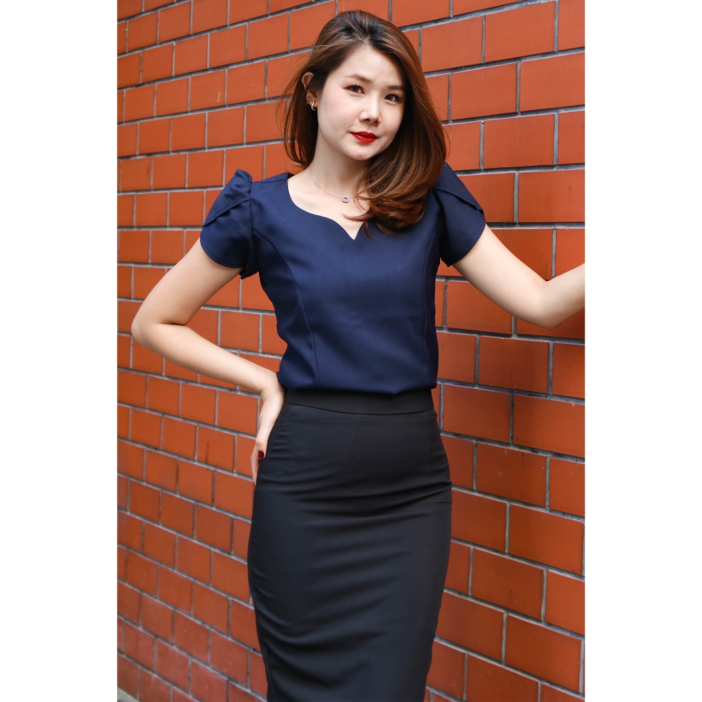 เสื้อคอหยดน้ำแขนบัว เสื้อทำงาน ออกงาน BR Voguish