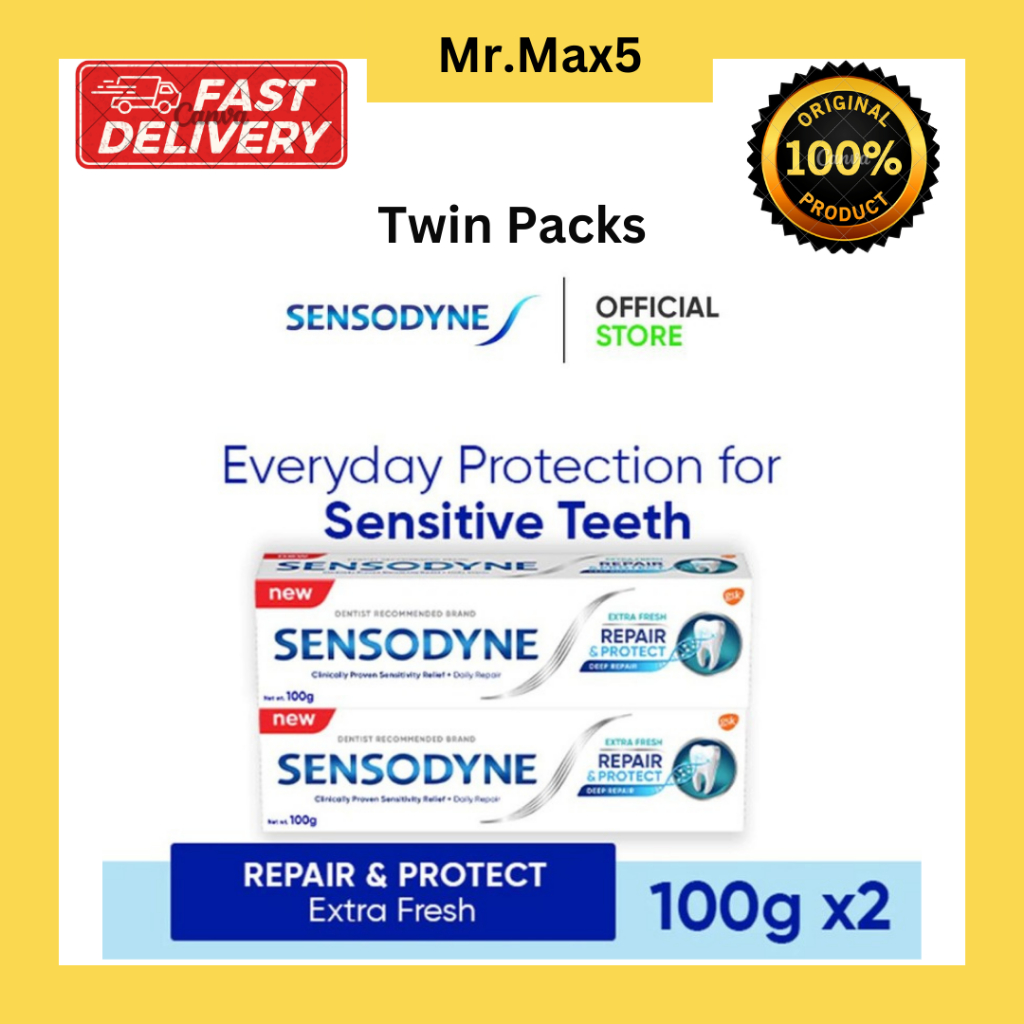 Sensodyne toothpaste Extra Fresh Repair&Protect100gx2 เซ็นโซดายน์ยาสีฟันรีแพร์แอนด์โพรเทคท์เอ็กซ์ตร้าเฟรช 100กรัมx2