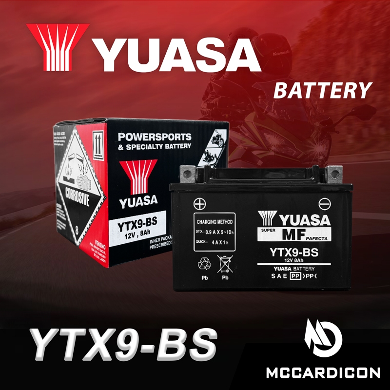 แบตเตอรี่แห้งแยกกรด ยัวซ่า (Yuasa) YTX9-BS สำหรับ Ninja300, Ninja1000, Z800, Z900, CBR600, CBR900RR
