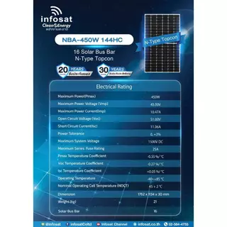 INFOSAT แผงเก็บตะวันโซลาร์เซลล์ Mono 450W NBA N-Type
