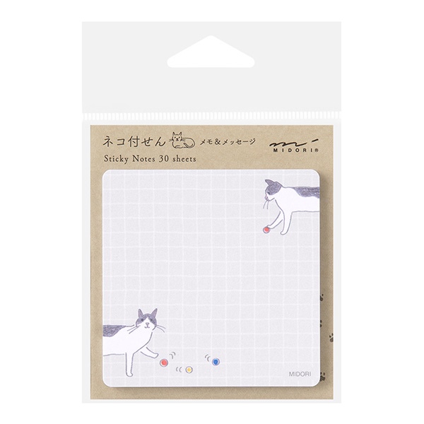 MIDORI Sticky Notes Ball and Cat (D19096006) / กระดาษโน๊ตแบบมีกาว ลายลูกบอลและน้องแมว แบรนด์ MIDORI จากประเทศญี่ปุ่น
