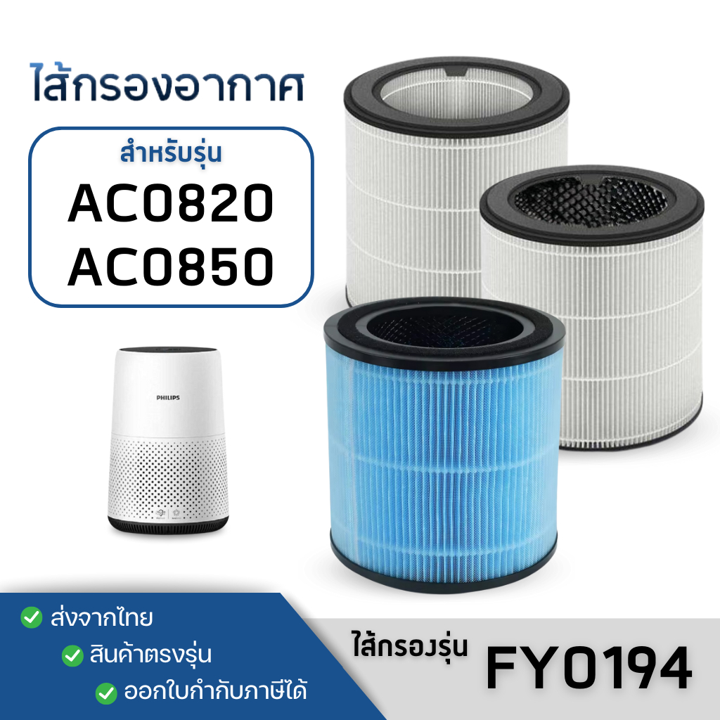 ไส้กรองอากาศ Philips AC0820 ฟิลเตอร์กรอง FY0194/30 Air Purifier Filter กรองฝุ่น กลิ่น PM2.5