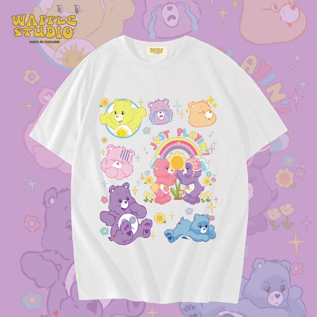 [ ส่งฟรี 🔥 ] WS0458 เสื้อยืดโอเวอร์ไซส์ เสื้อยืดเกาหลี ผ้าคอตตอน 100% เสื้อยืด Carebear แคร์แบร์ WAFFLE STUDIO