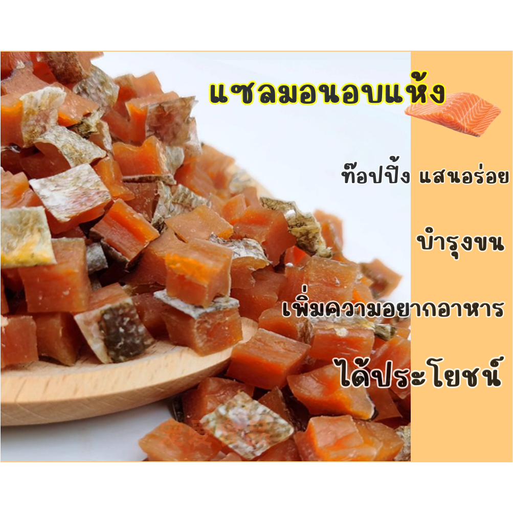 แซลมอนอบแห้ง ขนมน้องหมาและแมว เนื้อปลาแซลมอนแท้ๆ ช่วยเสริมสร้างโปรตีน