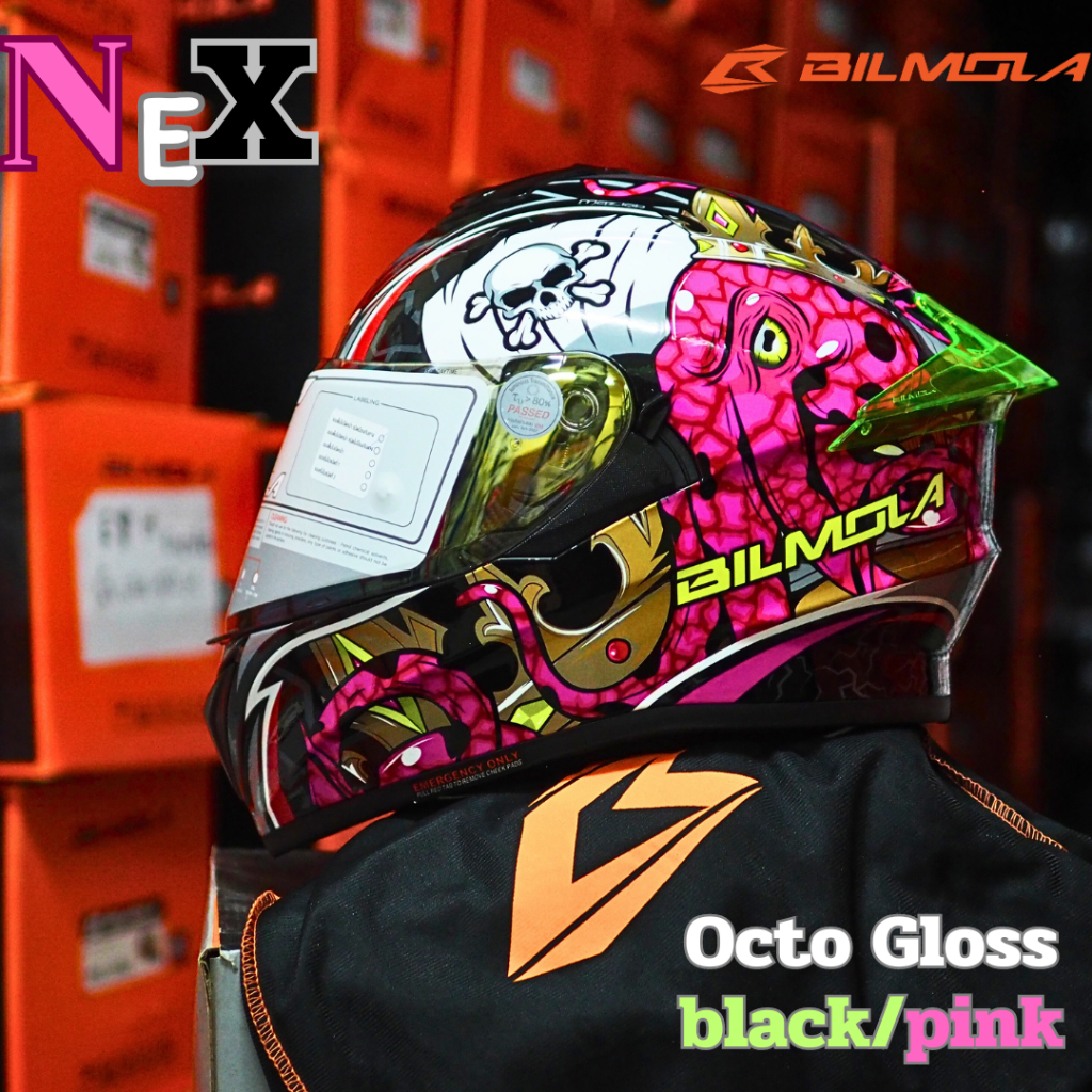 หมวกกันน็อค BILMOLA รุ่น NEX 2020 ลาย KING OCTO PINK แว่น 2 ชั้น