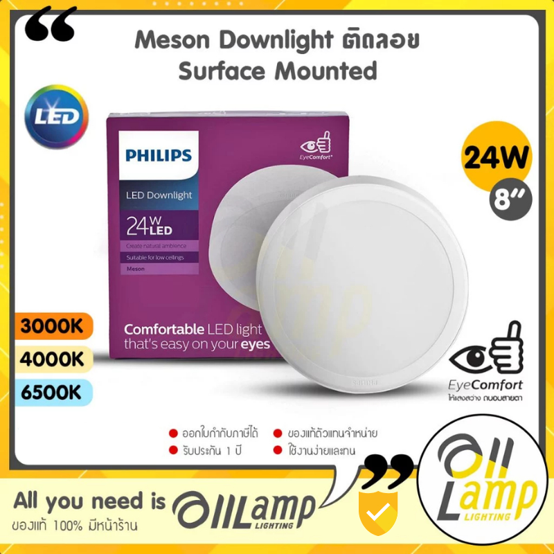 Philips ดาวน์ไลท์ หน้ากลม ติดลอย 24W Meson G3 200 59474 Surface Mounted 8 นิ้ว (8") Downlight LED