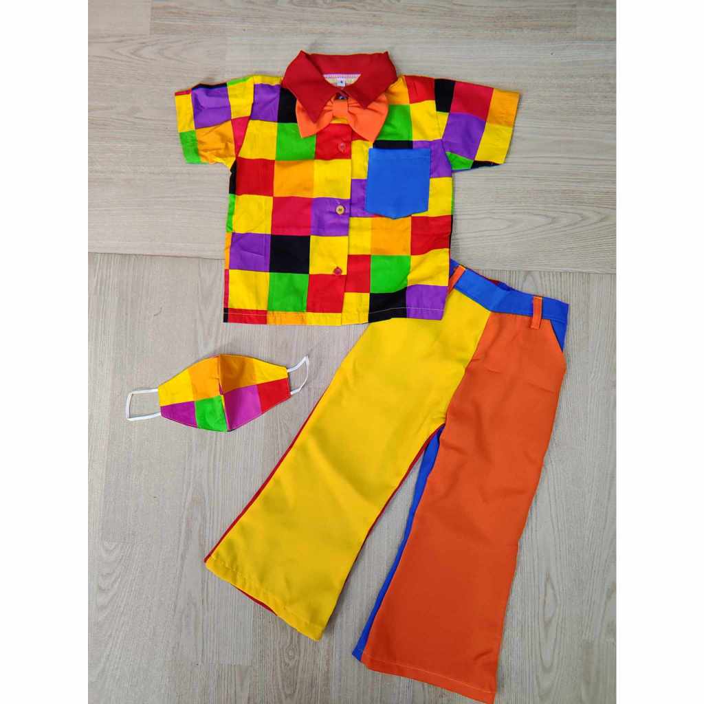 (jyd) ชุดแหยมเด็ก เสื้อ กางเกง แถมแมสผ้าลาย