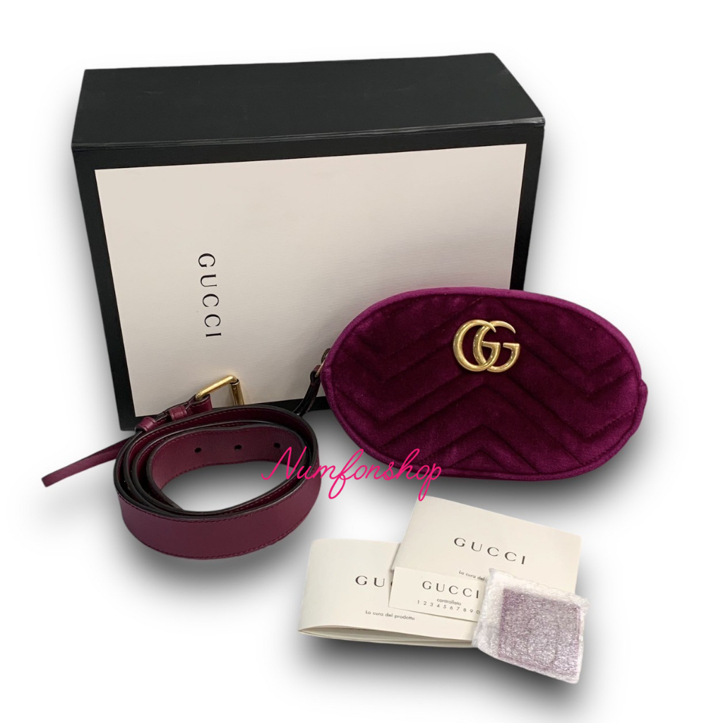 Gucci GG Marmont Belt Pouch in Purple Quilted Velvet มือสองสภาพใหม่