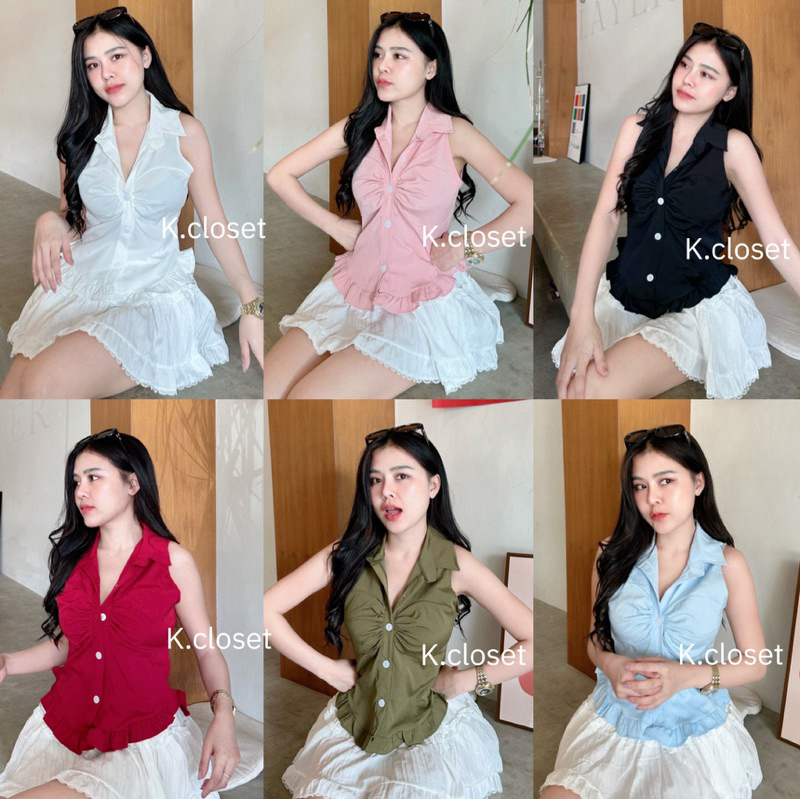 เสื้อเชิ้ตแขนกุด กระดุมหน้า