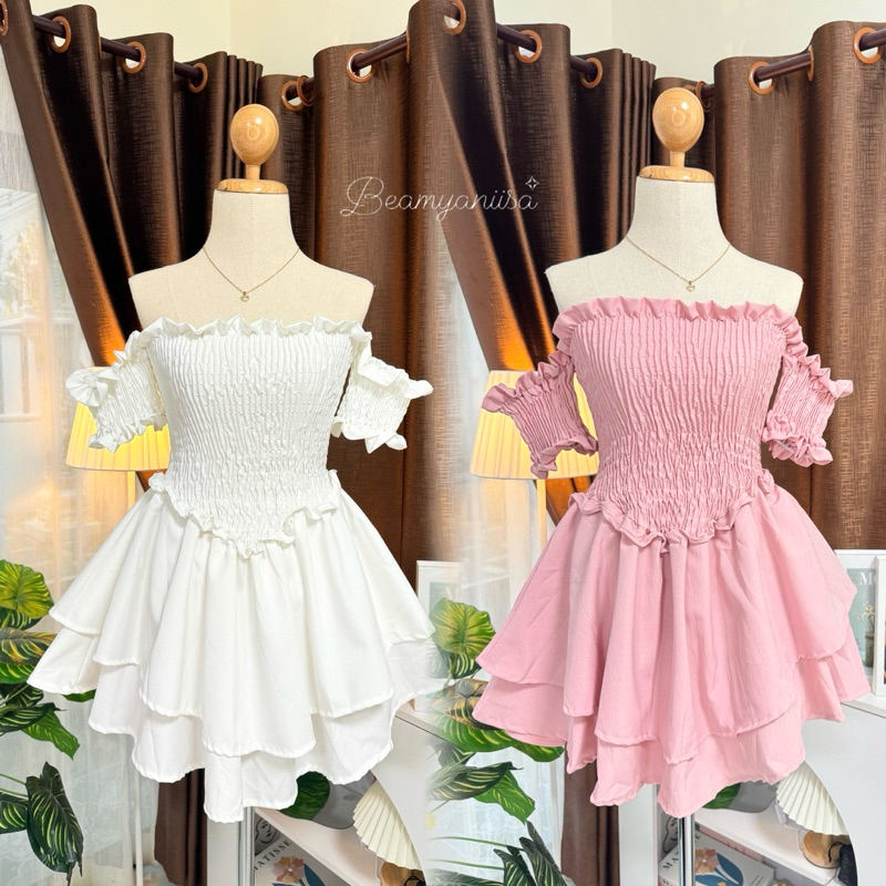 ซื้อ Minidress สม็อคอกทรงวี มีซับใน ( JB - 01 )