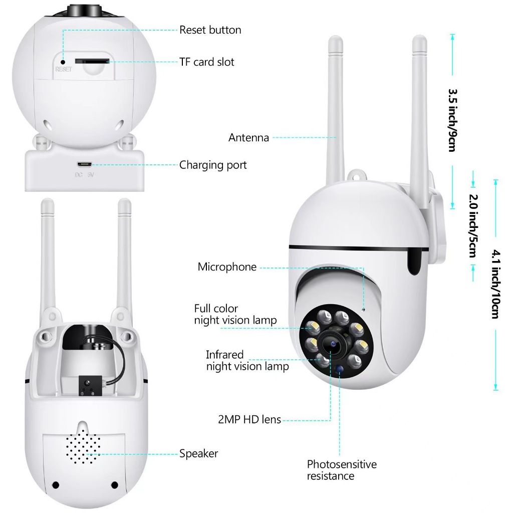 HD Night Vision กล้องเฝ้าระวัง V380 กล้องเฝ้าระวังไร้สายอินฟราเรด 360 PTZ อินเตอร์คอมสองทาง