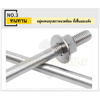 (ยกชุด) สตัด โบลท์ เกลียวไม่ตลอด แหวนแปะ+ตัวเมีย สแตนเลส 304 เกลียวมิล 2 ข้าง M4 M5 / (Set)