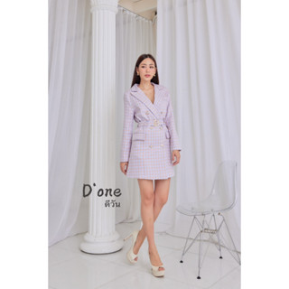 Lalisa999ราคาถูกที่สุด!! Summer D 10018 Blazer dress ลายสะกอ็ตกระดุมสีทอง+เข็มขัด