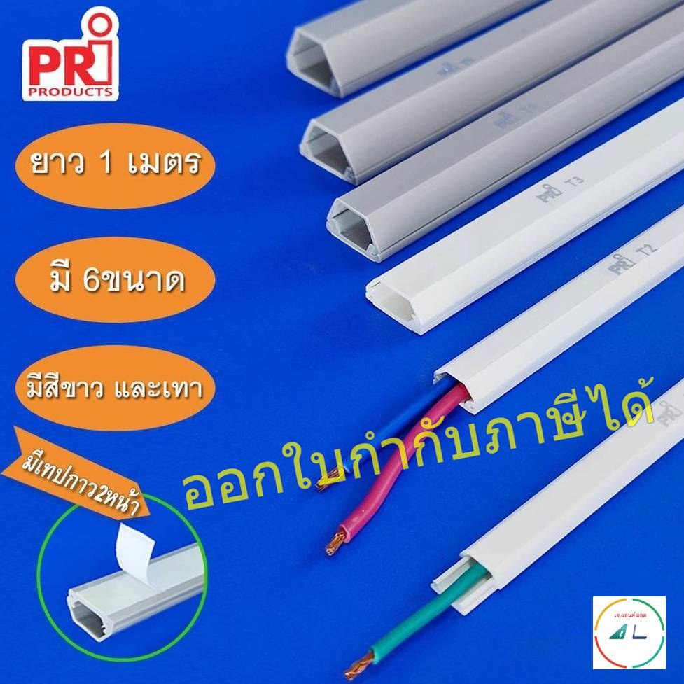 รางเก็บสายไฟ สายโทรศัพท์ สีขาว สีเทา ยี่ห้อ PRI รุ่น T (PRI Type T) ยาว 1 เมตร