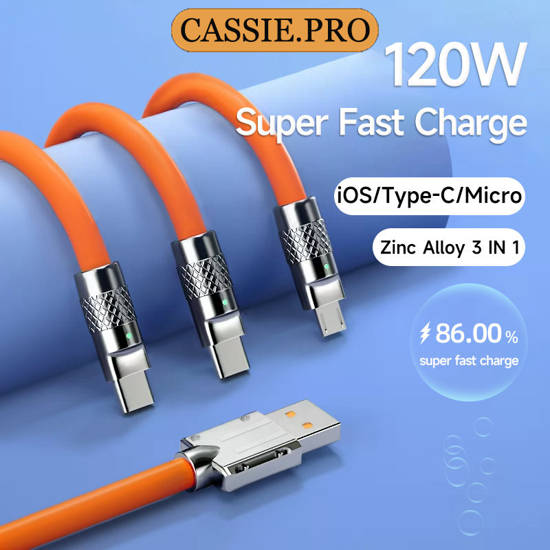 สายชาร์จโลหะ 3-in-1 Super Fast CHARGING USB 1.2M เหมาะสำหรับ Type C Android ip สะดวกสายเคเบิลข้อมูลแบบพกพา