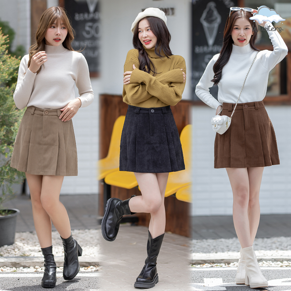 [ Aiwi Twiss Skirt ] 3 สี I กระโปรง กางเกงกระโปรง แบบจีบ เนื้อผ้าลูกฟูก มีซับในกันโป๊