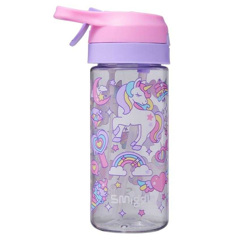 Smiggle Junior Spritz Plastic Drink Bottle 440Ml ขวดน้ำสมิกเกอร์ลาย unicornรุ้ง แบบสเปรย์ กดเด้ง พร้อมส่งในไทย