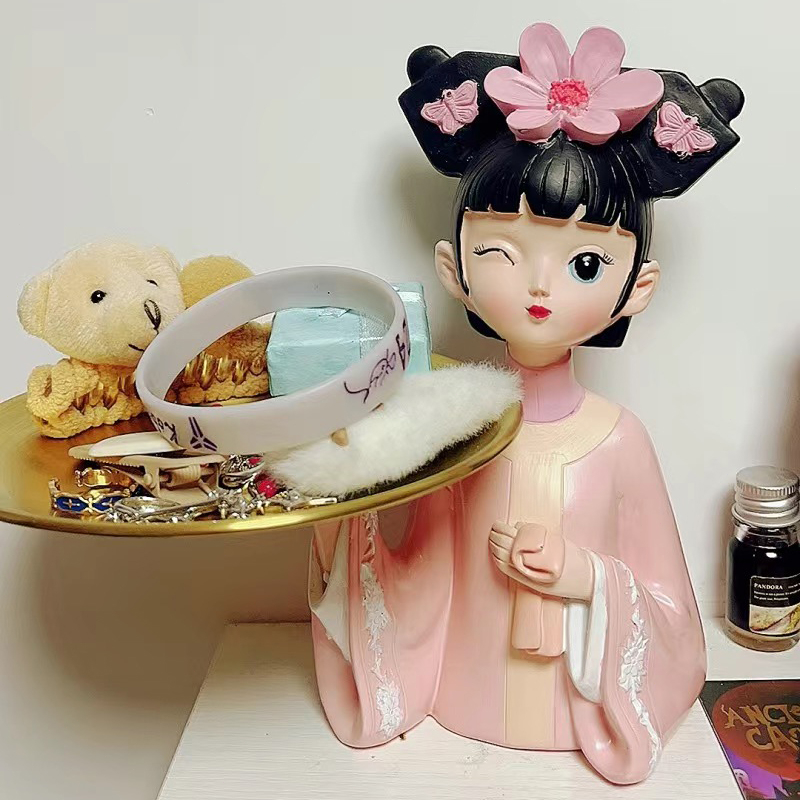 🙎‍♀️พร้อมส่ง🙎‍♀️ ของตกแต่งบ้าน สาวน่ารัก ห้องนั่งเล่นเดสก์ท็อประเบียงถาดเก็บกุญแจ วัสดุเรซิน ของขวัญสำหรับเพื่อน