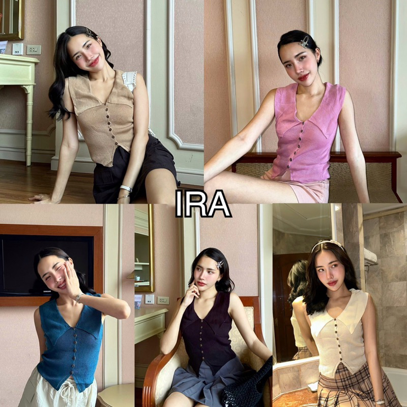 BY IRA Wooddo Crop Top เสื้อท็อปไหมพรมคอปก ดีเทลกระดุมหน้า ใส่แมทช์กับยีนส์ก็เริส