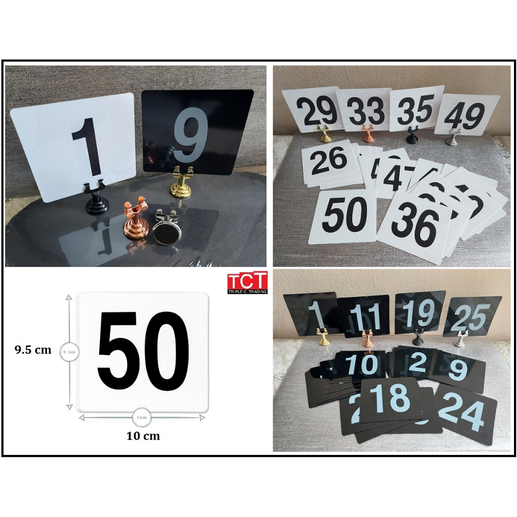 ป้ายหมายเลขโต๊ะPVC เบอร์โต๊ะ 1-25 /26-50/1-100 Table Numbers Set
