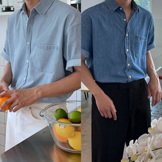 KOREA DENIM SHORT-SLEEVE SHIRT เสื้อเชิ้ตยีนส์แขนสั้น สไตล์เกาหลี