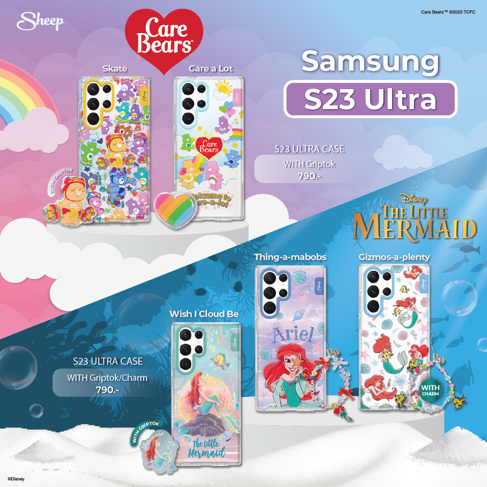 [The Little Mermaid ][Carebears Collection ]  เคสสำหรับมือถือ Samsung S23 Ultra แถมฟรี Griptok / Strap สายห้อย กันรอยได้