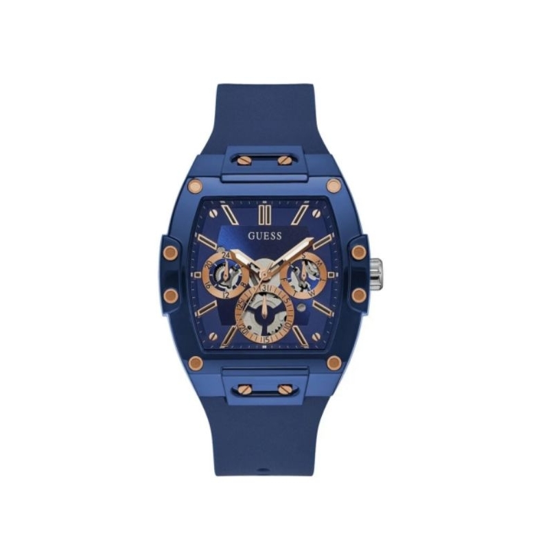 Guess Men's Phoenix 43mm Blue Dial Silicone Quartz Watch - GW0203G7 NEW