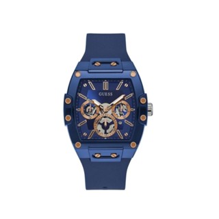 Guess Mens Phoenix 43mm Blue Dial Silicone Quartz Watch - GW0203G7 NEW