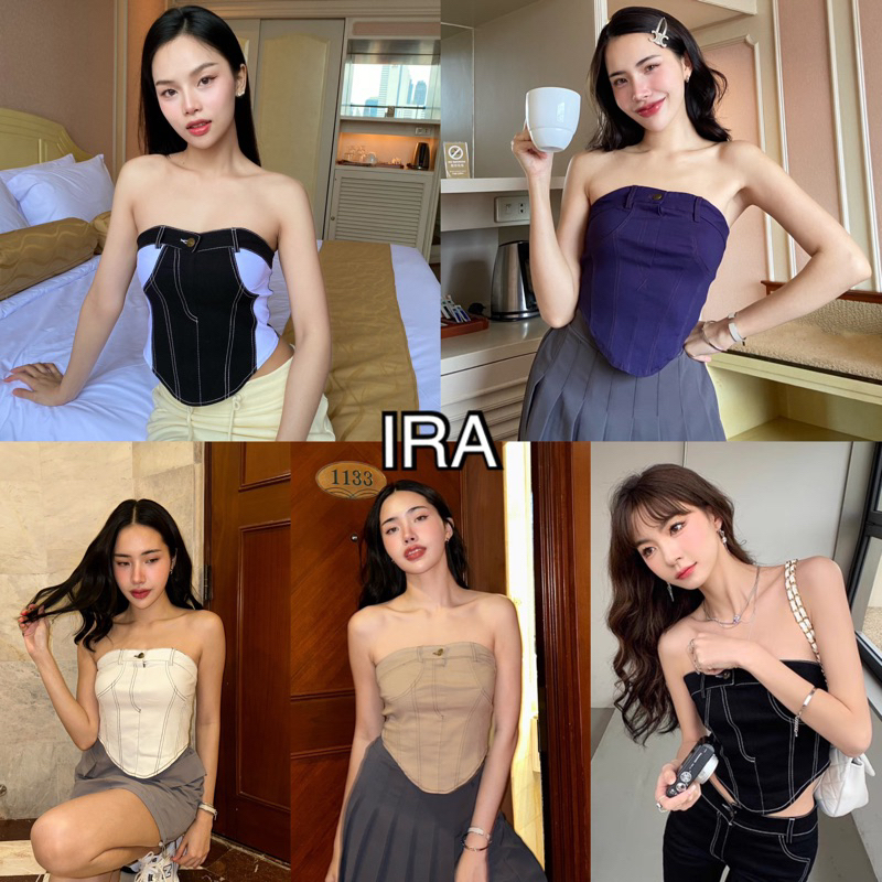 BY IRA Sydney Denim Tube Top เสื้อกั๊กยีนเซ็กซี่ เข้ารูป สําหรับผู้หญิง