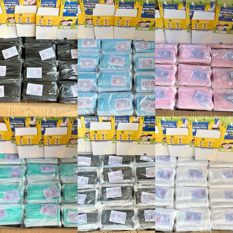 แมสจีนเด็กสีพื้น 3-12ขวบ 1กล่อง50ชิ้น หนา3ชั้น