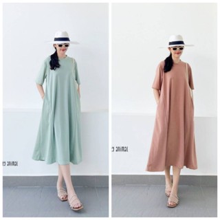 🌻🍃Maxi dress ทรงคอกลมแขนสั้นสองส่วนตัวปล่อย