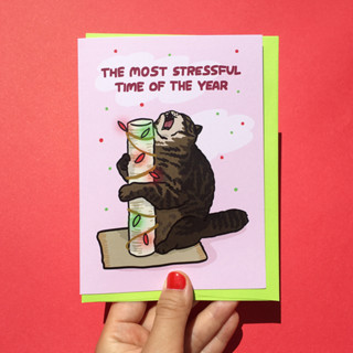 การ์ด คริสต์มาส ลายแมว Most Stressful Time of The Year Cat christmas card Santa Cat Christmas Greeting Card