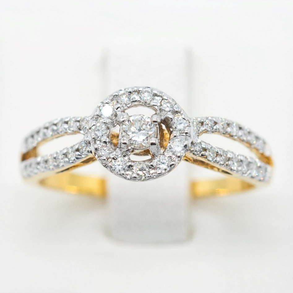 แหวนล้อม ก้านคู่รายล้อมด้วยเพชรด้านข้าง 💎 แหวนเพชร แหวนทองเพชรแท้ ทองแท้ 37.5% (9K) ME560