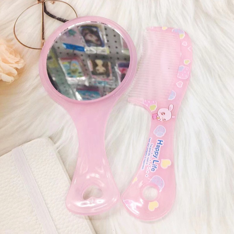 หวี+กระจก อุปกรณ์แต่งหน้าทำผม พกพาสะดวก สีสันสดใส หวีผม ส่องใบหน้า ความสวยงาม ทำผม