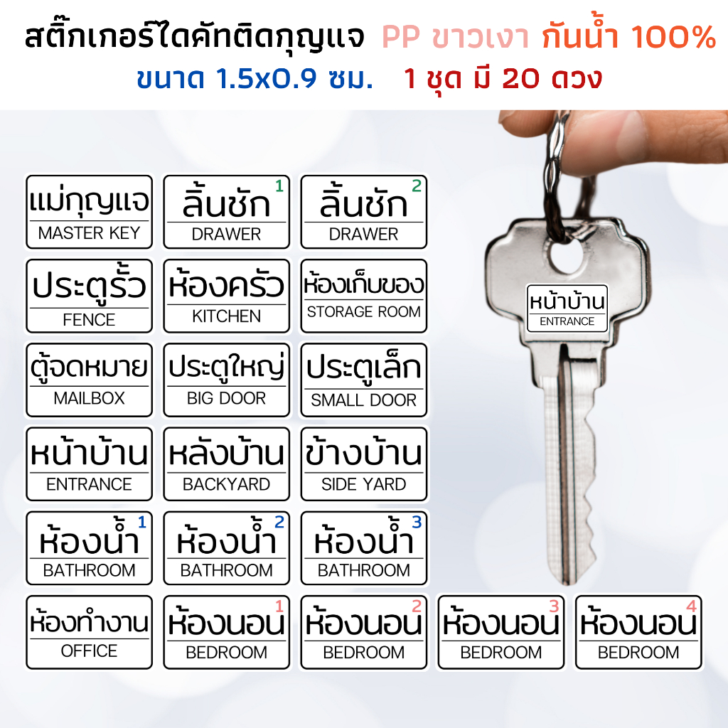 ซื้อ สติกเกอร์ติดกุญแจ PP ขาวเงา กันน้ำ ติดพวงกุญแจ ลูกกุญแจรถ บ้าน ประตู หน้าต่าง แยกประเภท